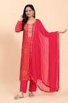 Mamicha_Pink Cotton Print Bandhani Round Embroidered Kurta Set _at_Aza_Fashions