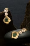 Shop_Nayaab By Sonia_Gold Plated Diamonds, Stones Polki Emerald Drop Earrings _Online_at_Aza_Fashions