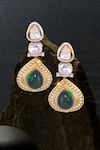 Buy_Nayaab By Sonia_Gold Plated Diamonds, Stones Polki Emerald Drop Earrings _at_Aza_Fashions