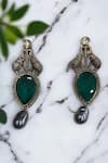 Buy_Nayaab By Sonia_Green Diamonds, Pearls Majesty Tusker Drop Earrings _at_Aza_Fashions