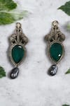 Shop_Nayaab By Sonia_Green Diamonds, Pearls Majesty Tusker Drop Earrings _Online_at_Aza_Fashions