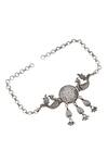 Sangeeta Boochra_Silver Plated Peacock And Floral Carved Pendant Choker _Online_at_Aza_Fashions