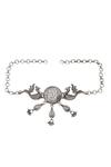Buy_Sangeeta Boochra_Silver Plated Peacock And Floral Carved Pendant Choker _at_Aza_Fashions