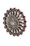 Buy_Sangeeta Boochra_Pink Stones, Cut Work Kundan Embellished Silver Ring _Online_at_Aza_Fashions