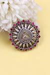 Buy_Sangeeta Boochra_Pink Stones, Cut Work Kundan Embellished Silver Ring _at_Aza_Fashions