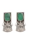 Shop_Sangeeta Boochra_Green Geometric Hydro Stone Peacock Earrings _at_Aza_Fashions