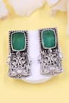Buy_Sangeeta Boochra_Green Geometric Hydro Stone Peacock Earrings _at_Aza_Fashions