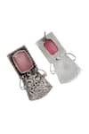 Buy_Sangeeta Boochra_Pink Geometric Peacock Silver Earrings _Online_at_Aza_Fashions