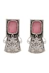 Shop_Sangeeta Boochra_Pink Geometric Peacock Silver Earrings _at_Aza_Fashions