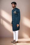 Shop_Arihant Rai Sinha_White Imported Velvet Embroidery Elephant Chariot Teal Green Sherwani And Pant _Online_at_Aza_Fashions