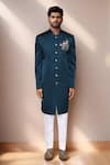 Buy_Arihant Rai Sinha_White Imported Velvet Embroidery Elephant Chariot Teal Green Sherwani And Pant 