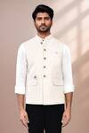 Arihant Rai Sinha_Cream Cotton Satin Sleeveless Bundi With Pocket Detail _Online_at_Aza_Fashions