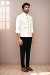 Arihant Rai Sinha_Cream Cotton Satin Sleeveless Bundi With Pocket Detail _at_Aza_Fashions