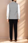 Shop_Arihant Rai Sinha_Black Cotton Satin Herringbone Pattern Sleeveless Jacket _at_Aza_Fashions