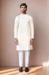 Arihant Rai Sinha_Cream Jacquard, Silk, Cotton Jaal Woven Kurta Set _Online_at_Aza_Fashions