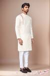 Buy_Arihant Rai Sinha_Cream Jacquard, Silk, Cotton Jaal Woven Kurta Set _Online_at_Aza_Fashions