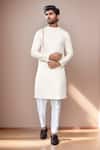 Buy_Arihant Rai Sinha_Cream Jacquard, Silk, Cotton Jaal Woven Kurta Set _at_Aza_Fashions
