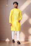 Buy_Arihant Rai Sinha_Yellow Jacquard, Silk Motif Jaal Woven Kurta Set _at_Aza_Fashions
