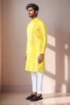 Arihant Rai Sinha_Yellow Jacquard, Silk Motif Jaal Woven Kurta Set _at_Aza_Fashions