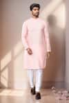 Buy Arihant Rai Sinha Pink Jacquard, Silk Checkered Woven Kurta Set at Aza Fashions Buy_Arihant Rai Sinha_Pink Jacquard, Silk Checkered Woven Kurta Set _at_Aza_Fashions
