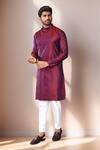 Arihant Rai Sinha_Magenta Jacquard, Silk Floral Woven Kurta Set _Online_at_Aza_Fashions