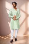 Buy_Arihant Rai Sinha_Green Silk Mint Asymmetric Kurta Set _at_Aza_Fashions