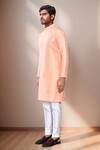 Arihant Rai Sinha_Peach Jacquard, Silk Geometric Woven Kurta Set _Online_at_Aza_Fashions