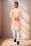 Buy_Arihant Rai Sinha_Peach Jacquard, Silk Geometric Woven Kurta Set _Online_at_Aza_Fashions