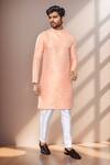 Buy_Arihant Rai Sinha_Peach Jacquard, Silk Geometric Woven Kurta Set _at_Aza_Fashions