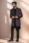 Buy_Arihant Rai Sinha_Purple Velvet, Terrycloth Applique Bandhgala Set _at_Aza_Fashions