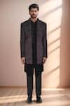 Buy_Arihant Rai Sinha_Purple Velvet, Terrycloth Applique Bandhgala Set _Online_at_Aza_Fashions
