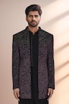 Shop_Arihant Rai Sinha_Purple Velvet, Terrycloth Applique Bandhgala Set _Online_at_Aza_Fashions
