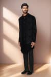 Arihant Rai Sinha Black Velvet, Terrycloth Geometric Bandhgala Set Online at Aza Fashions Arihant Rai Sinha_Black Velvet, Terrycloth Geometric Bandhgala Set _Online_at_Aza_Fashions