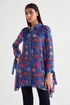 Buy_Namrata Joshipura_Blue Georgette Embellished Sequin Shirt Collar Floral Boxy Tunic _at_Aza_Fashions