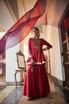 Buy_Saahiil Kapoor_Red Chanderi , Organza, Tussar Aiza Zardozi Short Anarkali Gharara Set _Online_at_Aza_Fashions