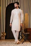 Buy_Soniya G_Off White Silk Mirrors, Embroidery Crest Kurta Set _at_Aza_Fashions