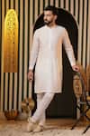 Soniya G_Off White Silk Mirrors, Embroidery Crest Kurta Set _at_Aza_Fashions