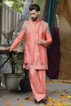 Buy_Soniya G_Pink Handloom Cotton, Silk Embroidery Mughal Garden Kurta Set _at_Aza_Fashions