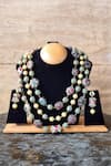 Shop_The House of Aqua_Silver Plated Pearls, Stones Three Layered And Necklace Set _at_Aza_Fashions
