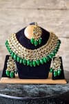 Shop_The House of Aqua_Gold Plated Beads Kundan Embellished Necklace Set _at_Aza_Fashions