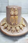 Shop_The House Of Aqua_Gold Plated Zari, Beads Kundan Drop Choker And Earrings Set _at_Aza_Fashions