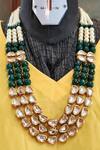 Shop_The House of Aqua_Green Beads, Zari Gold Toned Embellished Necklace Set _at_Aza_Fashions