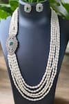 The House of Aqua_Green Pearls, Stones Layered And Diamond Necklace Set _Online_at_Aza_Fashions
