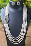 Shop_The House of Aqua_Green Pearls, Stones Layered And Diamond Necklace Set _at_Aza_Fashions