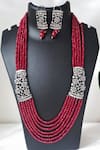 Shop_The House of Aqua_Red Crystals, Diamonds Floral Necklace Set _at_Aza_Fashions