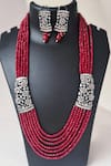 The House of Aqua_Red Crystals, Diamonds Floral Necklace Set _Online_at_Aza_Fashions