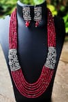Buy_The House of Aqua_Red Crystals, Diamonds Floral Necklace Set _at_Aza_Fashions