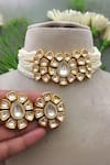Buy_The House of Aqua_Gold Plated Diamonds, Beads Floral Kundan Choker And Earring Set _at_Aza_Fashions