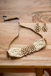 Shop_The House of Aqua_Gold Plated Diamonds, Beads Floral Kundan Choker And Earring Set _at_Aza_Fashions