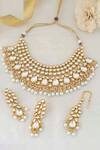 Shop_The House of Aqua_Gold Plated Pearls, Zari Kundan Necklace Set _at_Aza_Fashions